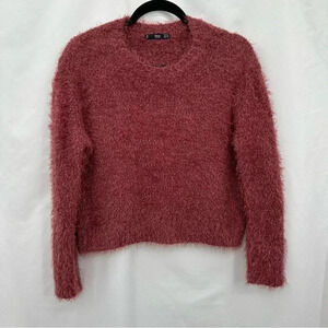 MNG Basics Womens Cropped Sweater XS Maroon Pink Long Sleeved Soft